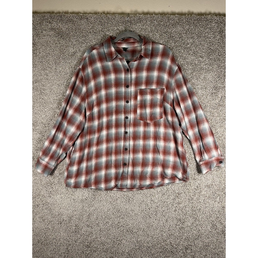 Wild Fable Plaid Flannel Button Down Shirt Plus Size XXL Red Long Sleeves Casual